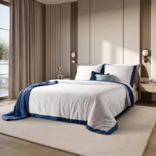 Pościel 160x200 cm bawełniana z makosatyny kolor biały, ciemnozielony z kontrastującą kantą Reina Line