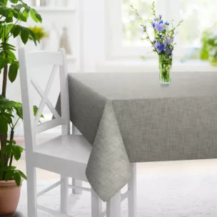 Obrus szyty jasnoszary o naturalnym, luźnym splocie w stylu eko