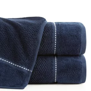 Ręcznik kąpielowy 50x90 cm bawełniany kolor granatowy o ryżowej strukturze ze stebnowaniem i welwetową bordiurą 500 g/m2 SALADO