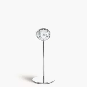 Świecznik dekoracyjny srebrno, grafitowy o kryształowej okrągłej formie na smukłej nóżce rozmiar 8x19 cm LARA 2