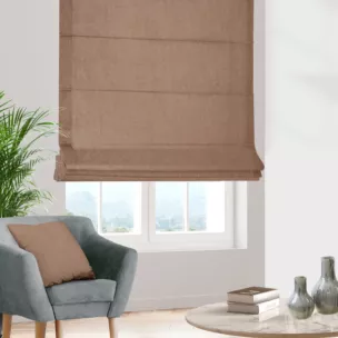 Roleta rzymska jasnobrązowa z miękkiej w dotyku tkaniny szenilowej