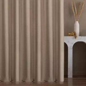 Zasłona szyta na taśmie 5 cm beżowa z miękkiej tkaniny o welurowej strukturze