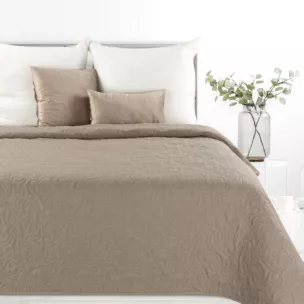 Narzuta z tkaniny imitującej len beżowa 170x210 cm na łóżko pikowana metodą hot press LENA 4 Eurofirany Premium