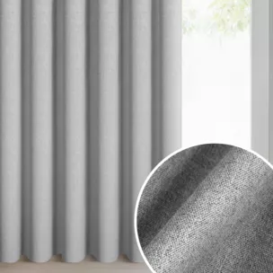 Zasłona srebrna 100% zaciemniająca o naturalnym widocznym splocie 140x270 cm taśma - ZOEY