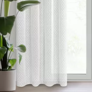 Zasłona biała w groszki z etaminy 140x250 cm przelotka - HANIA