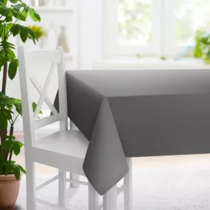 Obrus na wymiar popielaty z eleganckiej lśniącej tkaniny o drobnym splocie