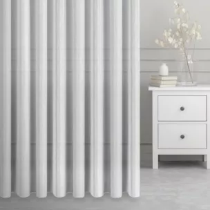 Tkanina firanowa, matowa z pionowymi szerokimi pasami, wykończona obciążnikiem z kolekcji Eva Minge