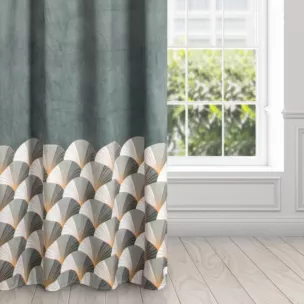Zasłona welwetowa stalowo jasnoszara ze złotym wzorem 140x250 cm przelotka - GINA - Design 91