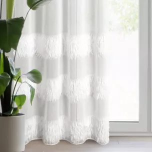 Firana kremowa z etaminy zdobiona moherową nicią wykończona trzema pasami 140x250 cm przelotka MARGARET