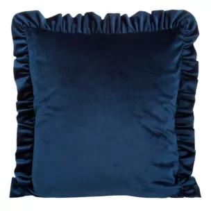 Poszewka na poduszkę 45x45 cm welwetowa, granatowa zdobiona na brzegach falbanami VELVET 25 Eurofirany Premium