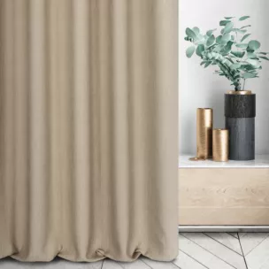 Zasłona szyta na taśmie 5 cm beżowo brązowa z tkaniny o wyraźnym splocie z efektem melanżu