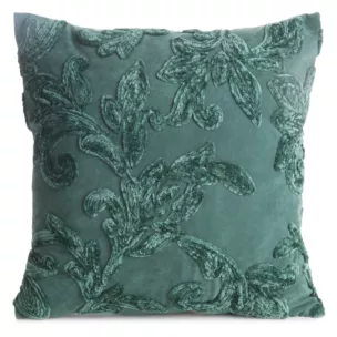 Poszewka na poduszkę 45x45 cm welwetowa kolor ciemnozielony zdobiona wypukłym roślinnym wzorem VERSO