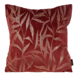 Poszewka na poduszkę 45x45 cm welwetowa kolor bordowy ze złocistym nadrukiem liści BLINK 22