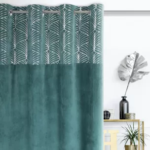 Zasłona turkusowa z pasem srebrnego nadruku, welwetowa 140x250 cm przelotka - LINDI