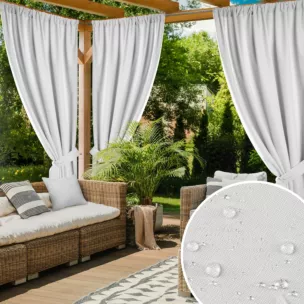 Zasłona biała z wodoodpornej tkaniny idealna do ogrodu i na taras 155x200 cm tunel - GARDEN