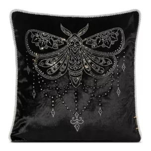 Poszewka na poduszkę 45x45 cm welwetowa, czarna zdobiona wzorem motyla z kryształków ROYAL 8
