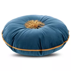 Poduszka welwetowa okrągła 40 x 40 cm granatowa ze złotym chwostem i lamówką VELVET 67