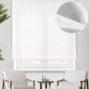 Roleta rzymska biała z matowej gęsto tkanej etaminy o naturalnym splocie i wysokości 350cm