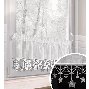 Zazdrostka biało, srebrna z etaminy zdobiona świątecznymi gwiazdkami 150x30 cm tunel - XMAS