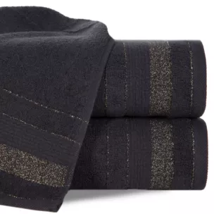 Ręcznik kąpielowy 50x90 cm bawełniany kolor czarny w pasy przetykany błyszczącą nicią 500 g/m2 APRIL