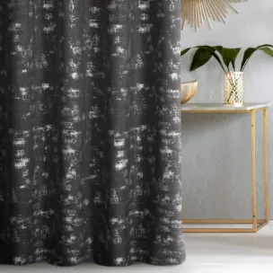 Zasłona szyta na taśmie 5 cm grafitowo złocista z tkaniny o naturalnym splocie, zdobiona błyszczcącym nadrukiem Italissima Eva Minge