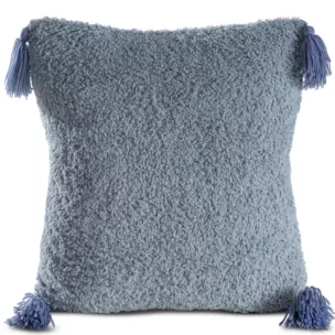 Poszewka na poduszkę 45x45 cm o strukturze miękkiego futra niebieska z ozdobnymi chwostami ELDA