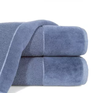 Ręcznik kąpielowy 50x90 cm bawełniany kolor niebieski z bordiurą z weluru 500 g/m2 LUCY