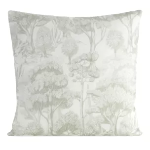 Poszewka na poduszkę 50x50 cm bawełniana z dodatkiem lnu zdobiona nadrukiem roślinnym kremowo, beżowa LEN