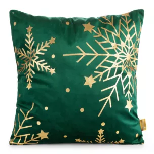 Poszewka na poduszkę świąteczna 45x45 cm welwetowa zdobiona nadrukiem szampańskich śnieżynek