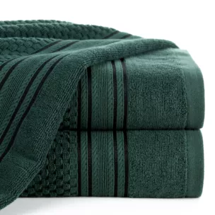 Ręcznik do rąk 30x50 cm bawełniany kolor ciemnozielony zdobiony subtelnymi paseczkami 500 g/m2 DAVOS