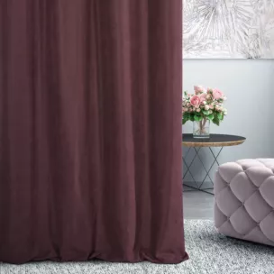 Zasłona szyta na taśmie 5 cm DORA - HIT burgundowa z miękkiej tkaniny o welurowej strukturze