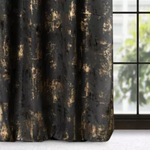 Zasłona czarna ze złotym nadrukiem przecierki 140x250 cm przelotka - TONIA