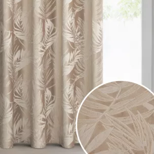 Zasłona ciemnobeżowa z welwetowej tkaniny z motywem roślinnym 140x250 cm - VERA
