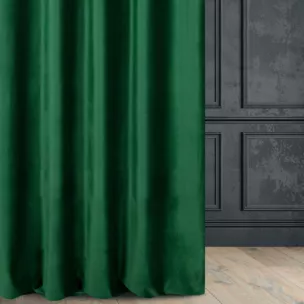 Zasłona szyta na taśmie 5 cm zielono butelkowo zielona z miękkiej półmatowej tkaniny welwetowej