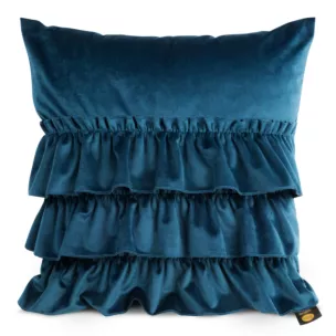 Poszewka na poduszkę 45x45 cm welwetowa granatowa z trzema falbanami CHARLOTTE