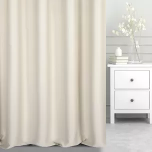 Zasłona szyta na flexach ciemnokremowa z gładkiej tkaniny typu blackout