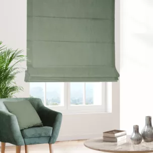 Roleta rzymska ciemnomiętowa z tkaniny o szenilowej strukturze