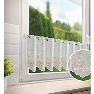 Tkanina firanowa zazdrostka z etaminy zdobiona haftem subtelnym drobnych kwiatuszków