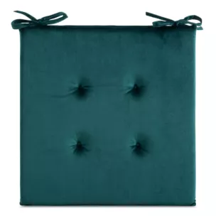 Poduszka na krzesło 40 x 40 x 3 cm  welwetowa ciemnoturkusowa z ozdobnym pikowaniem i praktycznymi troczkami GAJA