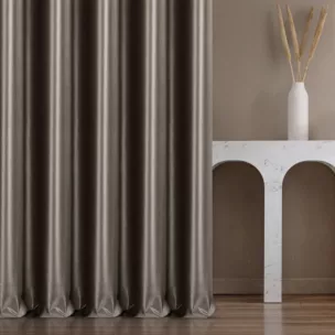 Zasłona szyta na taśmie 5 cm stalowa z miękkiej półmatowej tkaniny welwetowej