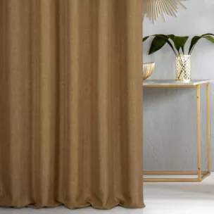 Zasłona szyta na taśmie 5 cm złota z tkaniny zaciemniającej typu dimout o naturalnym splocie, z efektem melanżu