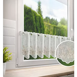 Tkanina firanowa zazdrostka z etaminy zdobiona haftem subtelnym drobnych kwiatuszków