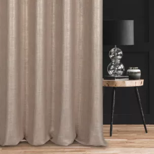 Zasłona szyta na taśmie 5 cm pudrowo różowo złocista z tkaniny o luźnym splocie, z połyskliwym nadrukiem w stylu glamour Italissima Eva Minge