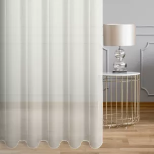 Firana szyta na taśmie 5 cm naturalna z delikatnej tkaniny z połyskiem o niestandardowej wysokości, wykończona obciążnikiem