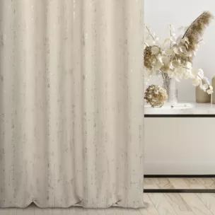 Zasłona szyta na taśmie 5 cm ciemnokremowo złocista z miękkiej tkaniny o strukturze weluru z połyskliwym nadrukiem