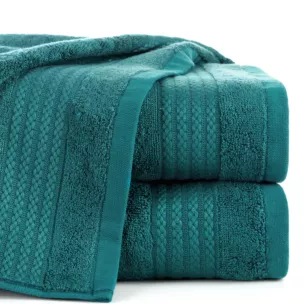 Ręcznik kąpielowy 70x140 cm bawełniany kolor ciemnoturkusowy zdobiony błyszczącą bordiurą 550 g/m2 LARIS