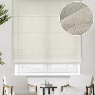 Roleta rzymska ciemnokremowa z drobnej siateczki, wykończona obciążnikiem