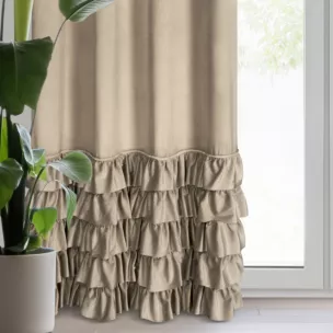 Zasłona welwetowa ciemnobeżowa zdobiona falbanami i lśniącymi akcentami 140x250 cm przelotka - CARLI