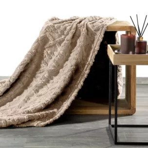 Koc 150x200 cm beżowy z ozdobnym plecionym warkoczem Design 91