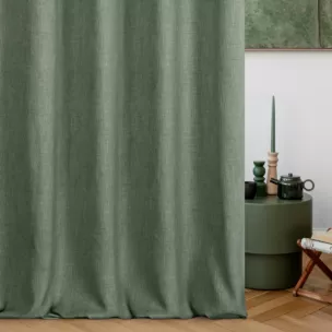 Zasłona szyta na przelotkach miętowa o naturalnym charakterze, z widocznym, ozdobnym splotem